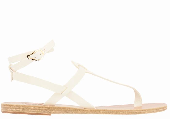 Ancient Greek Sandals Estia Leather Women Ankle Strap Sandals White | XUI7393OV