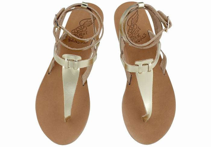 Ancient Greek Sandals Estia Leather Women Ankle Strap Sandals Gold White | RGF5695OV