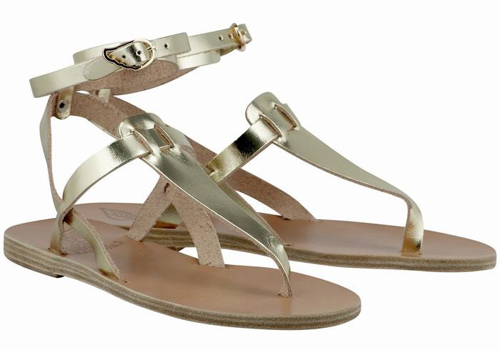 Ancient Greek Sandals Estia Leather Women Ankle Strap Sandals Gold White | RGF5695OV