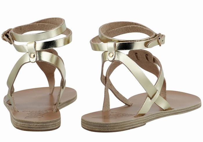 Ancient Greek Sandals Estia Leather Women Ankle Strap Sandals Gold White | RGF5695OV