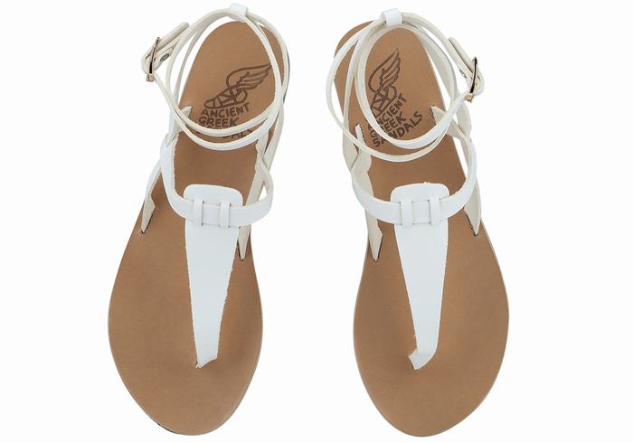 Ancient Greek Sandals Estia Leather Women Ankle Strap Sandals White | GNH2568OL