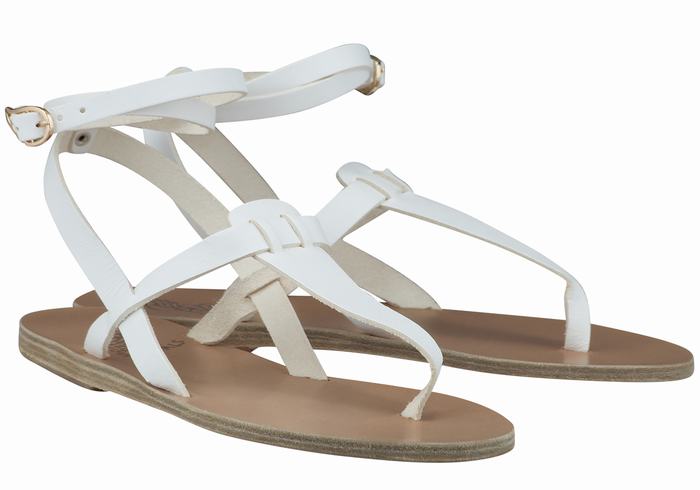 Ancient Greek Sandals Estia Leather Women Ankle Strap Sandals White | GNH2568OL