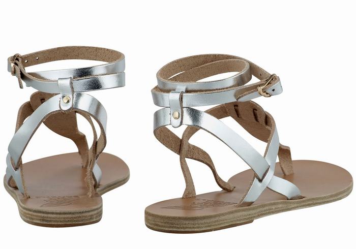 Ancient Greek Sandals Estia Leather Women Ankle Strap Sandals Silver | TYQ764II