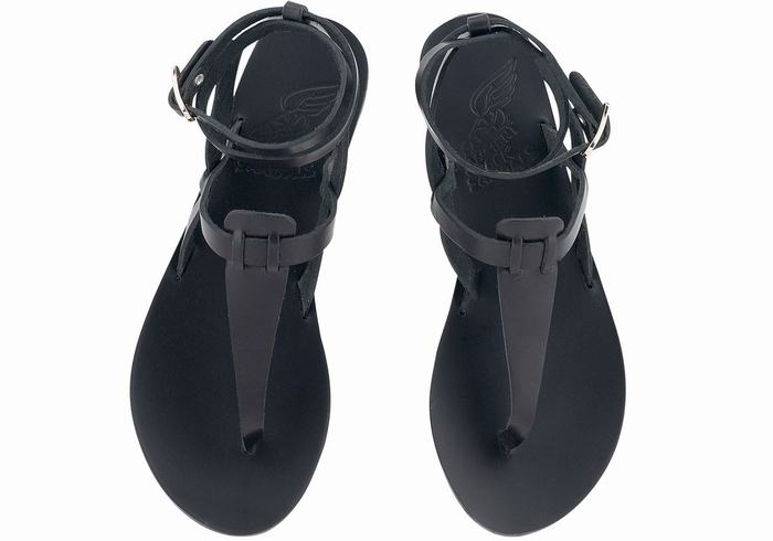 Ancient Greek Sandals Estia Leather Women Ankle Strap Sandals Black | WER2783PP