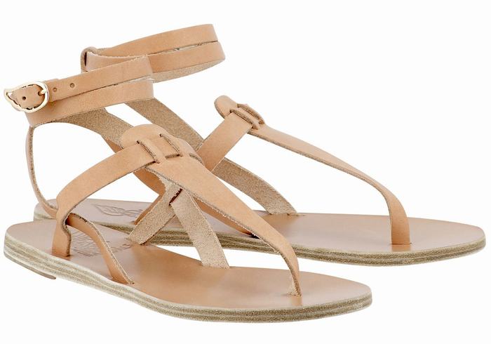 Ancient Greek Sandals Estia Leather Women Ankle Strap Sandals Beige | COC331AJ