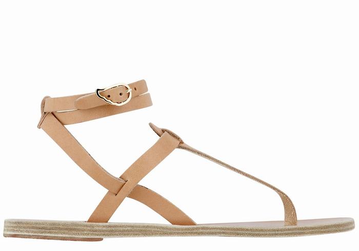 Ancient Greek Sandals Estia Leather Women Ankle Strap Sandals Beige | COC331AJ