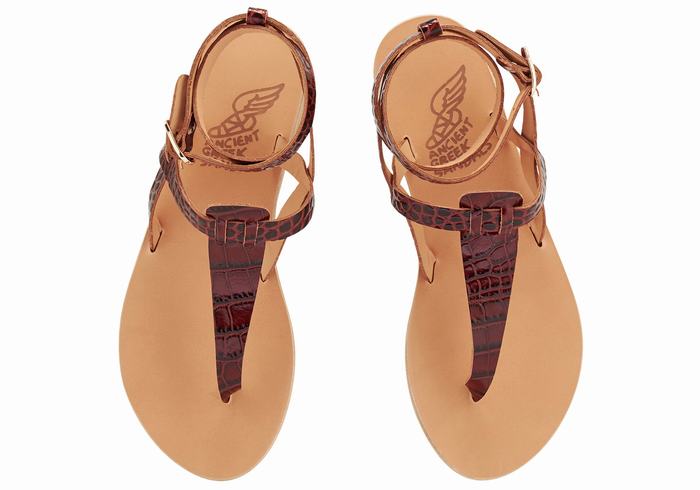 Ancient Greek Sandals Estia Women Ankle Strap Sandals Dark Red Black | BKU7384EZ