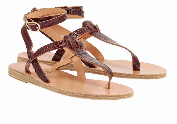 Ancient Greek Sandals Estia Women Ankle Strap Sandals Dark Red Black | BKU7384EZ