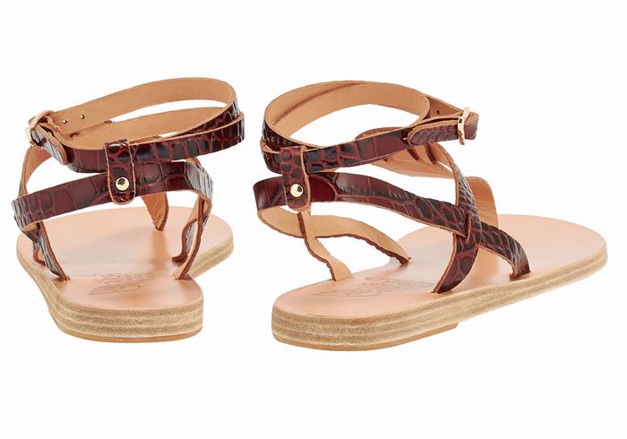 Ancient Greek Sandals Estia Women Ankle Strap Sandals Dark Red Black | BKU7384EZ