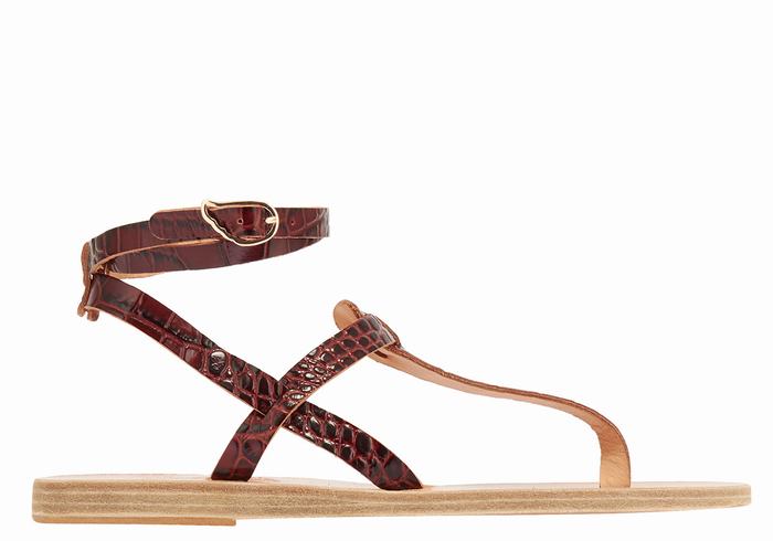 Ancient Greek Sandals Estia Women Ankle Strap Sandals Dark Red Black | BKU7384EZ