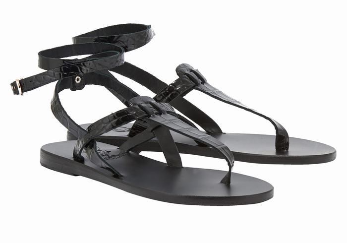 Ancient Greek Sandals Estia Women Ankle Strap Sandals Black | AOT3112FU