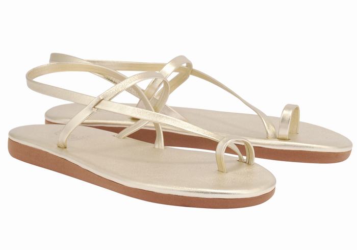 Ancient Greek Sandals Euterpe Women Toe-Post Sandals Gold White | VFQ5318HB