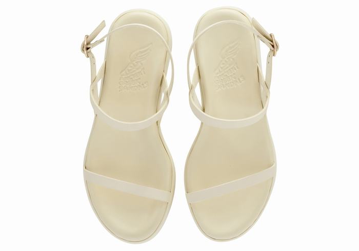 Ancient Greek Sandals Evriali Leather Women Platform Sandals White | GGI8313SA