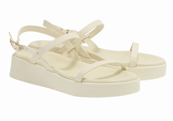 Ancient Greek Sandals Evriali Leather Women Platform Sandals White | GGI8313SA