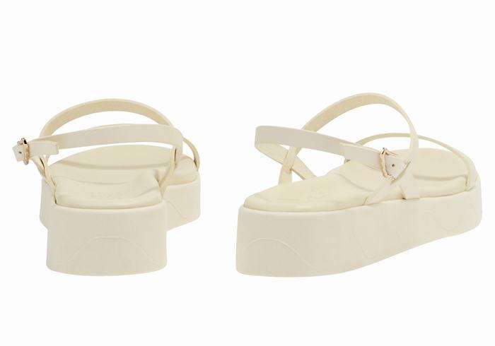 Ancient Greek Sandals Evriali Leather Women Platform Sandals White | GGI8313SA