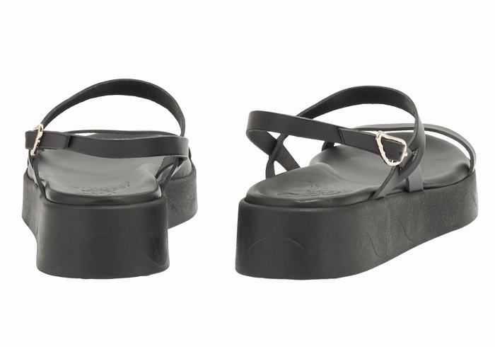 Ancient Greek Sandals Evriali Leather Women Platform Sandals Black | HAW3683XW