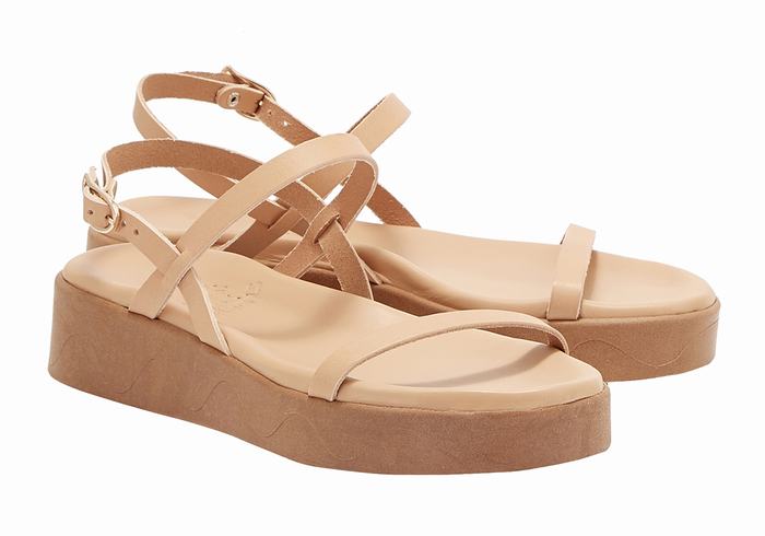 Ancient Greek Sandals Evriali Leather Women Platform Sandals Beige | ALN6743WA