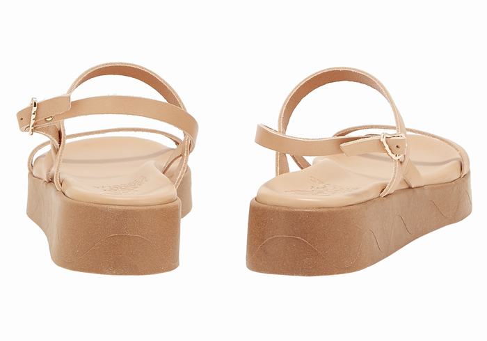 Ancient Greek Sandals Evriali Leather Women Platform Sandals Beige | ALN6743WA