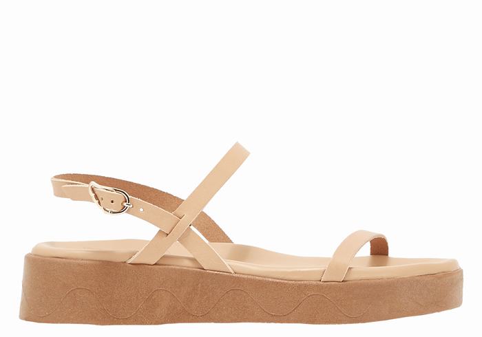 Ancient Greek Sandals Evriali Leather Women Platform Sandals Beige | ALN6743WA