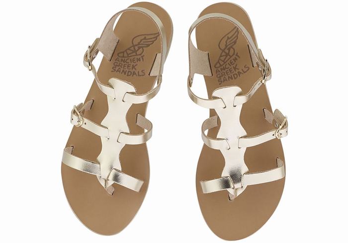 Ancient Greek Sandals Grace Kelly Leather Women Casual Sandals Gold White | PLC1722OS