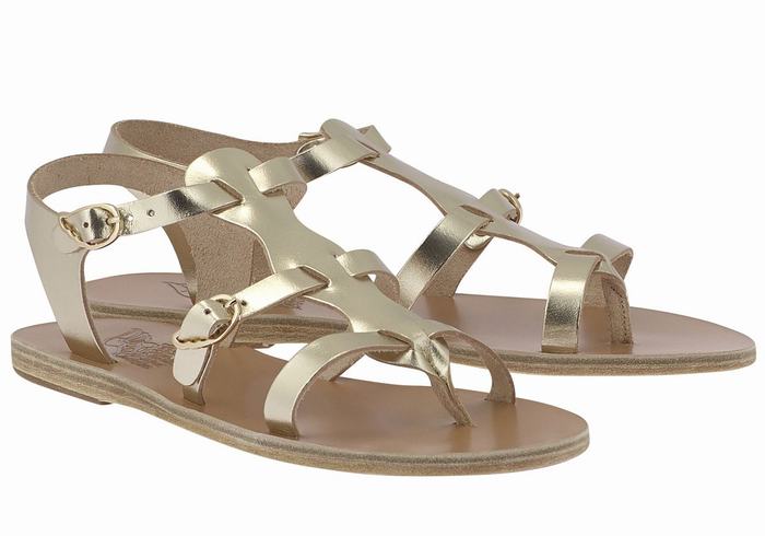 Ancient Greek Sandals Grace Kelly Leather Women Casual Sandals Gold White | PLC1722OS