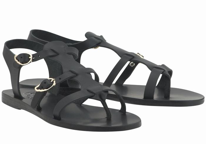 Ancient Greek Sandals Grace Kelly Leather Women Casual Sandals Black | XFP6176JI