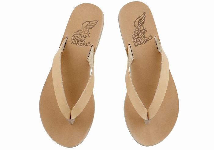 Ancient Greek Sandals Hera Leather Women Flip Flops Beige | BMO489PA