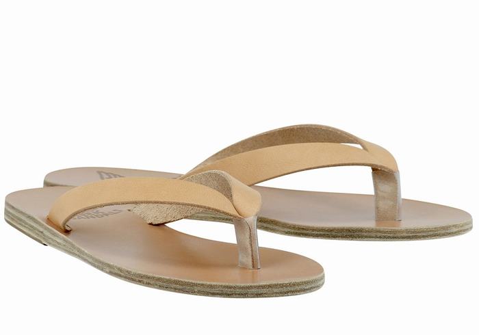 Ancient Greek Sandals Hera Leather Women Flip Flops Beige | BMO489PA