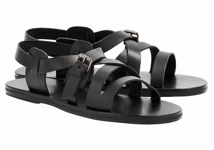 Ancient Greek Sandals Hercules Leather Men Casual Sandals Black | MZP3842VM