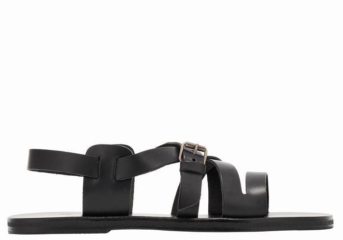 Ancient Greek Sandals Hercules Leather Men Casual Sandals Black | MZP3842VM