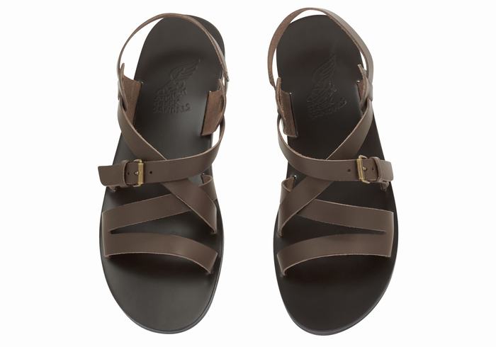 Ancient Greek Sandals Hercules Leather Men Casual Sandals Chocolate | WTQ144ZO