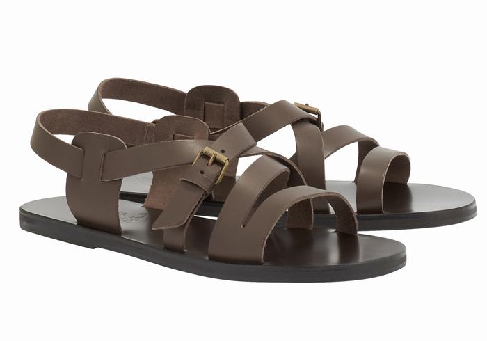 Ancient Greek Sandals Hercules Leather Men Casual Sandals Chocolate | WTQ144ZO