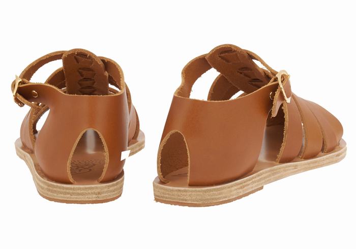 Ancient Greek Sandals Homeria Leather Women Fisherman Sandals Dark Brown | DIX5047NG