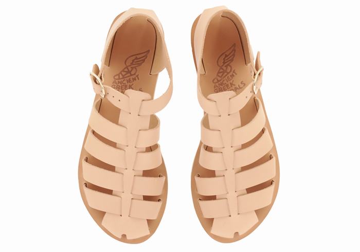 Ancient Greek Sandals Homeria Leather Women Fisherman Sandals Beige | WAM185VY