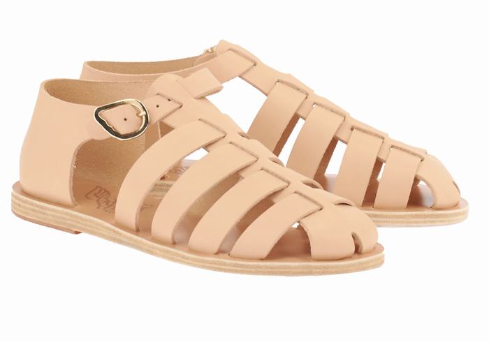 Ancient Greek Sandals Homeria Leather Women Fisherman Sandals Beige | WAM185VY