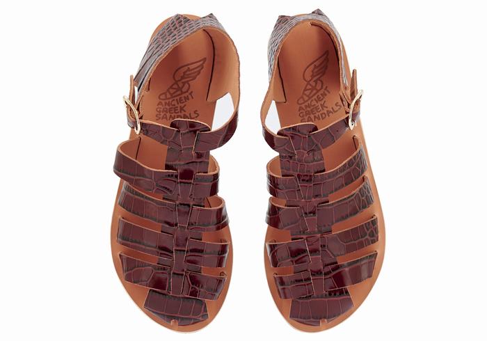 Ancient Greek Sandals Homeria Women Fisherman Sandals Dark Red Black | FDA389ZU