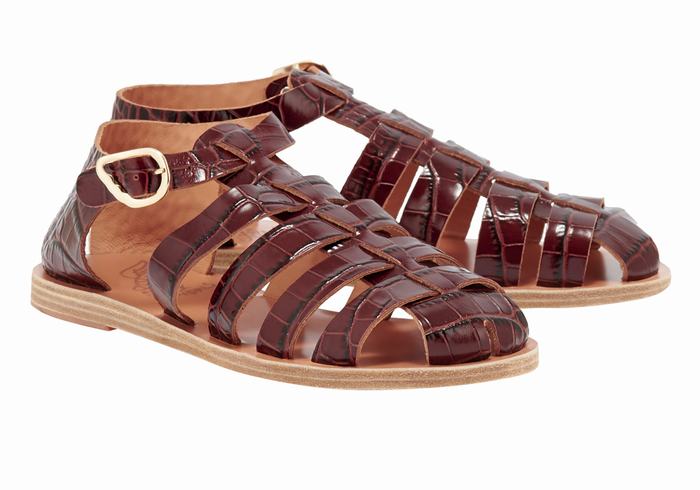 Ancient Greek Sandals Homeria Women Fisherman Sandals Dark Red Black | FDA389ZU