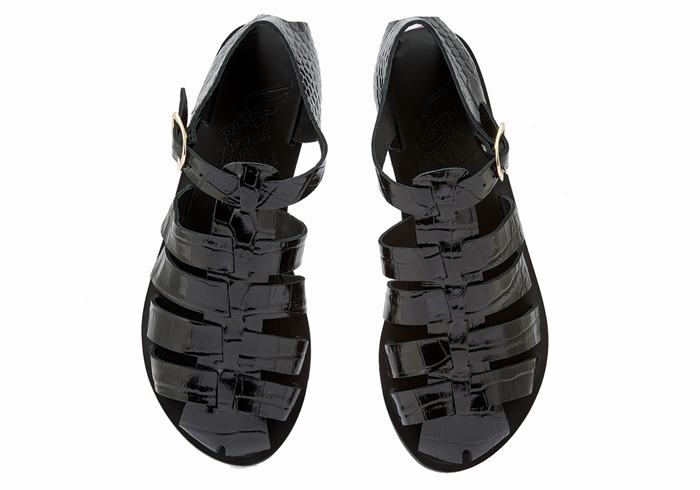 Ancient Greek Sandals Homeria Women Fisherman Sandals Black | OQF2173ER