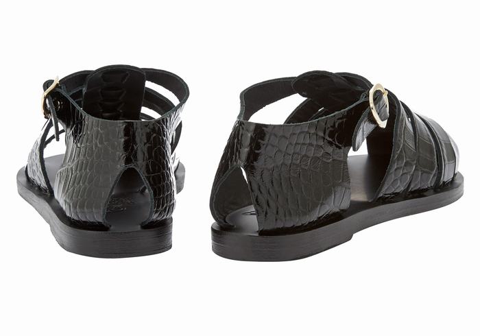 Ancient Greek Sandals Homeria Women Fisherman Sandals Black | OQF2173ER