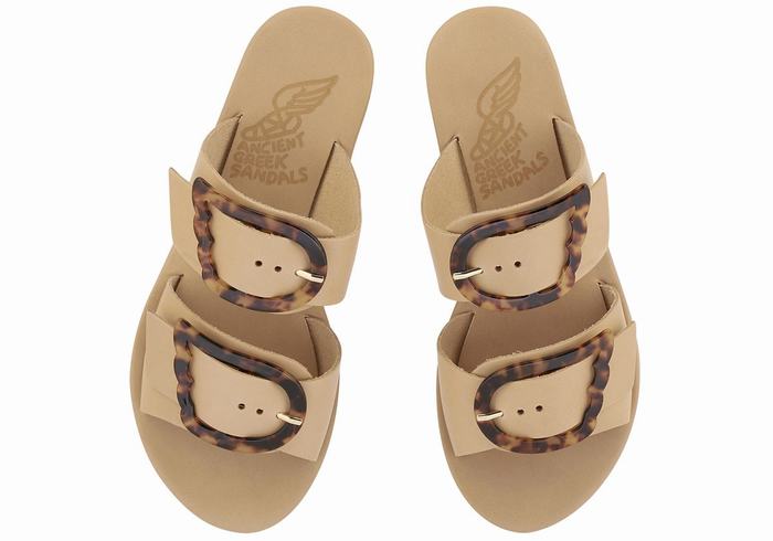 Ancient Greek Sandals Iaso Women Slide Sandals Beige | VCN2552DK