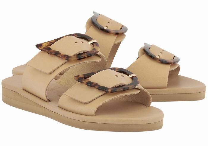 Ancient Greek Sandals Iaso Women Slide Sandals Beige | VCN2552DK