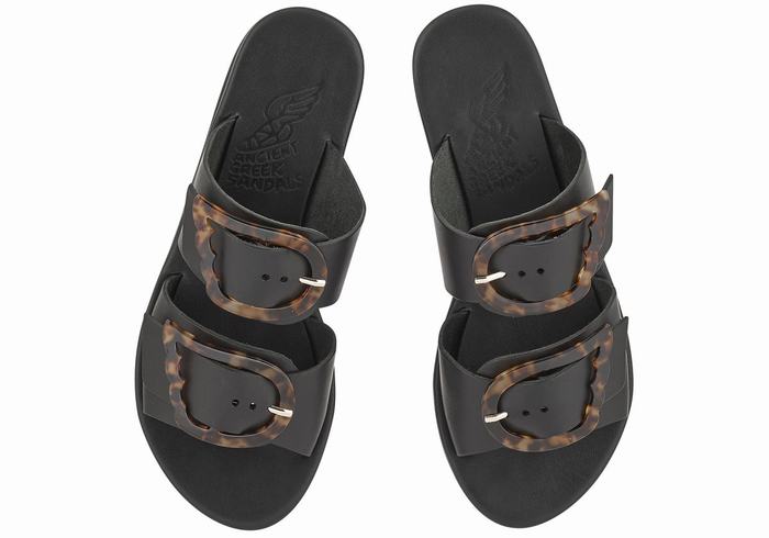 Ancient Greek Sandals Iaso Women Slide Sandals Black | VGF4610KV