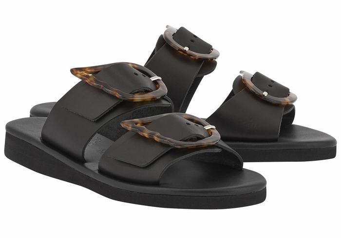 Ancient Greek Sandals Iaso Women Slide Sandals Black | VGF4610KV