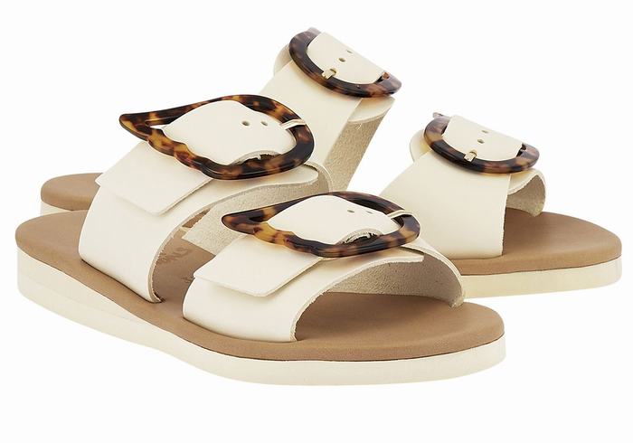 Ancient Greek Sandals Iaso Women Slide Sandals White | VFA2248BF