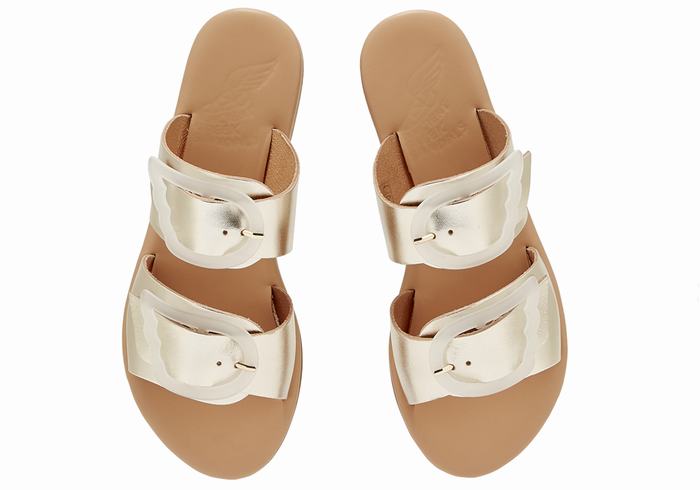 Ancient Greek Sandals Iaso Women Slide Sandals Gold White | TOF5750CE