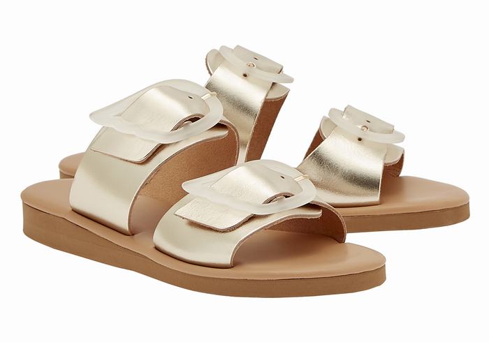 Ancient Greek Sandals Iaso Women Slide Sandals Gold White | TOF5750CE