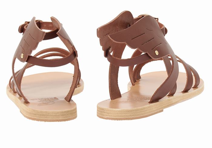 Ancient Greek Sandals Ikaria Leather Women Ankle Strap Sandals Coffee | LAE2114HK