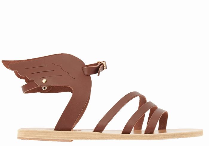 Ancient Greek Sandals Ikaria Leather Women Ankle Strap Sandals Coffee | LAE2114HK