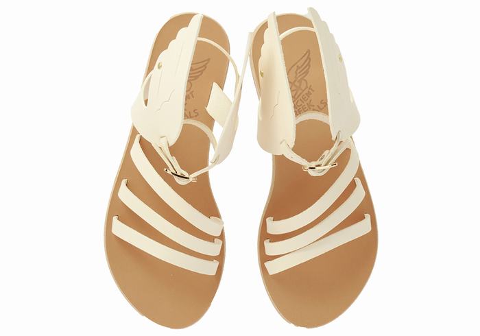 Ancient Greek Sandals Ikaria Leather Women Ankle Strap Sandals White | RFI1518LX