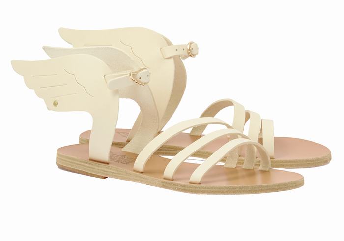 Ancient Greek Sandals Ikaria Leather Women Ankle Strap Sandals White | RFI1518LX